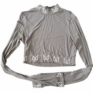 SHEIN Gray Long Sleeve Crop Top with White Accents